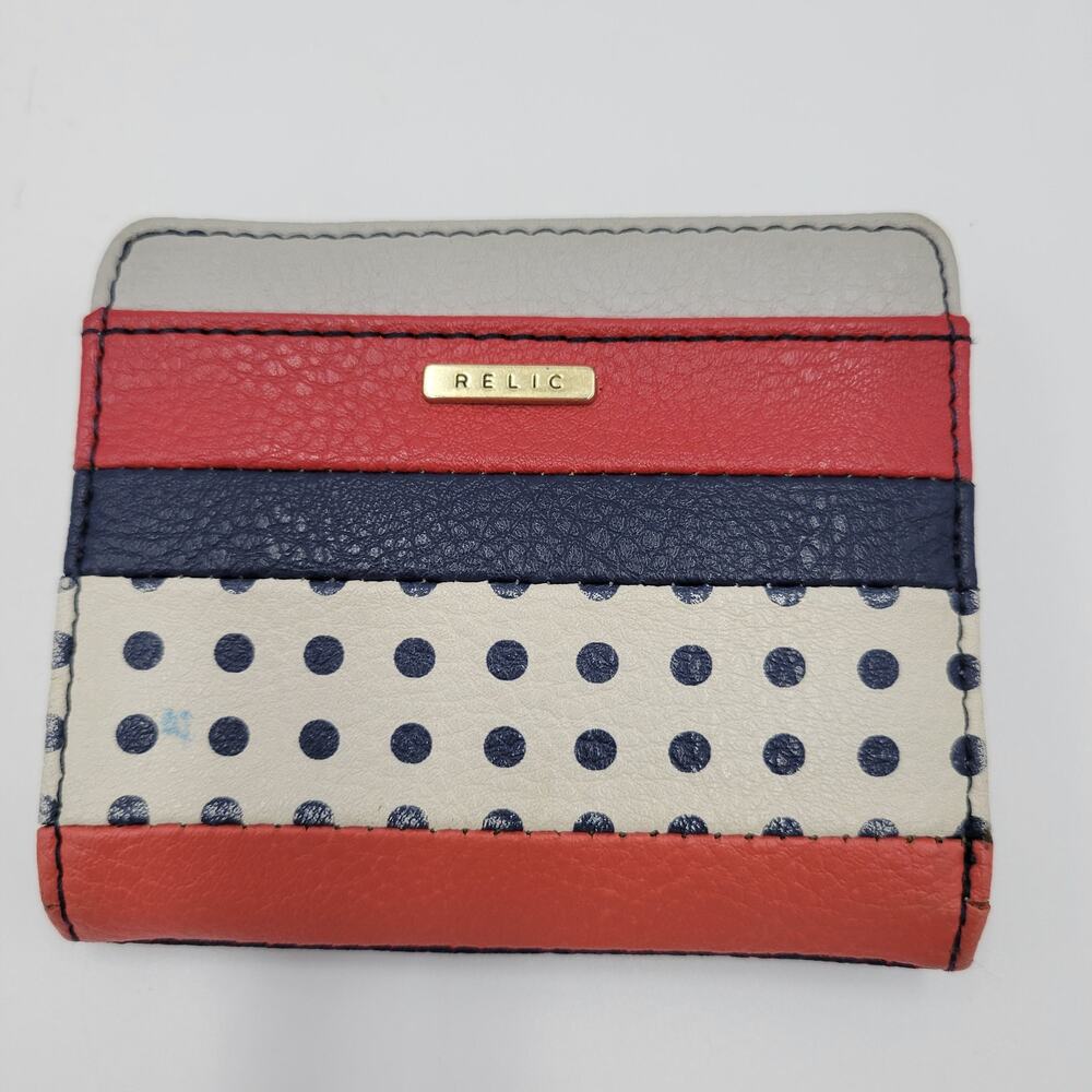 Relic Women's ID Card Coin Holder Mini Wallet Red Polka Dots Short Leather Purse